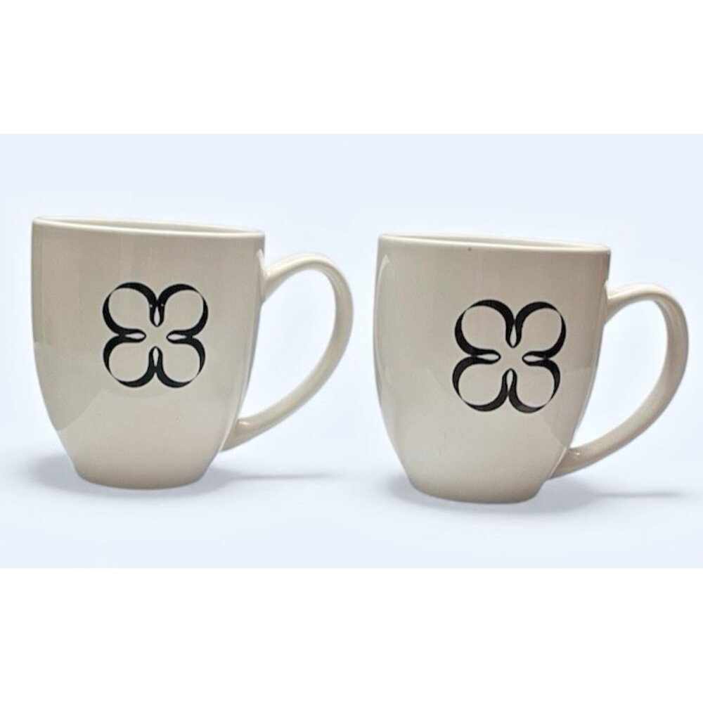 Presidio NP White Ceramic Coffee Cup Mod Brown Flower San Francisco CA Mug Set
